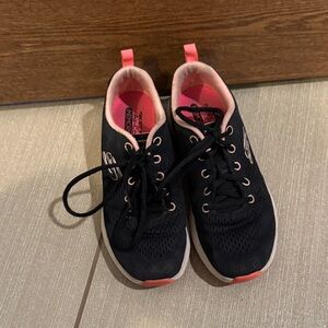 Skechers Black and Pink Lace-Up Sneakers Girls Size 5